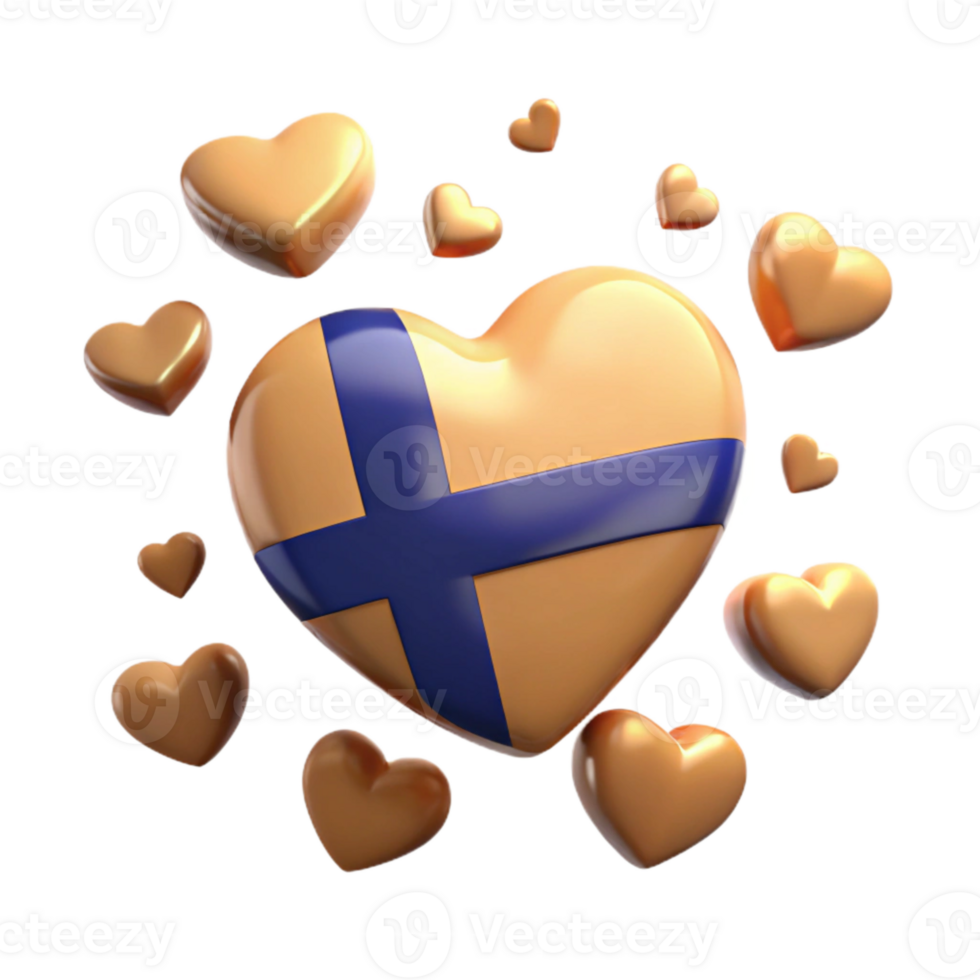 Heart-Shaped Flag of Finland with Surrounding Hearts png