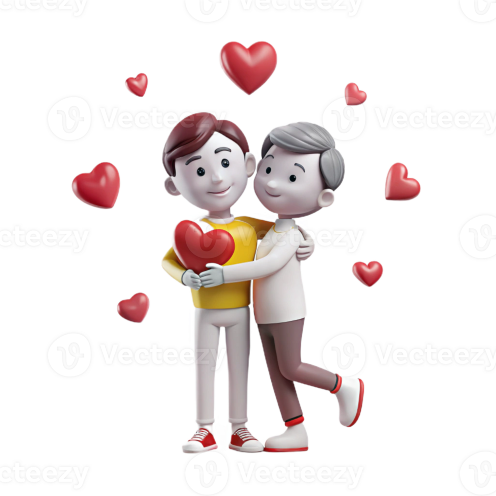 Romantic Couple Holding Heart in 3D Animation png