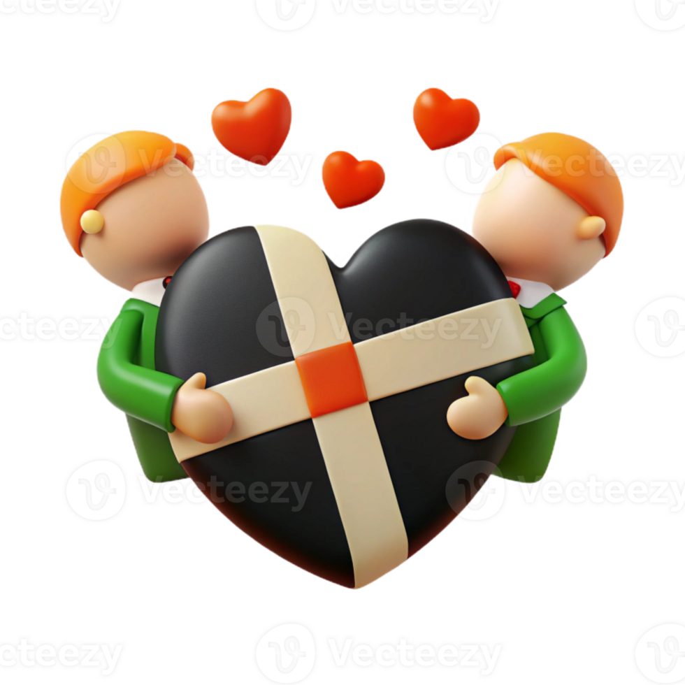 3D Cartoon Characters Holding Heart with Cross Design png