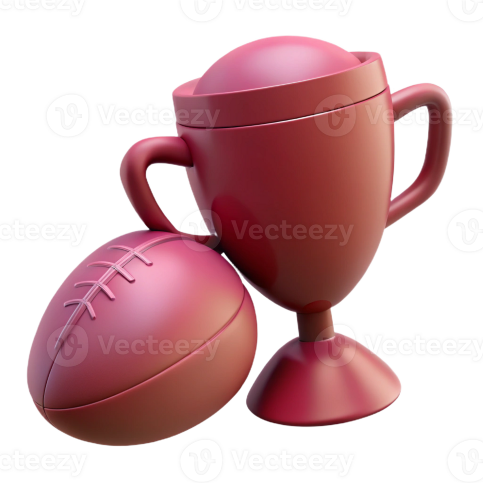 Rugby Trophy and Ball 3D Render png