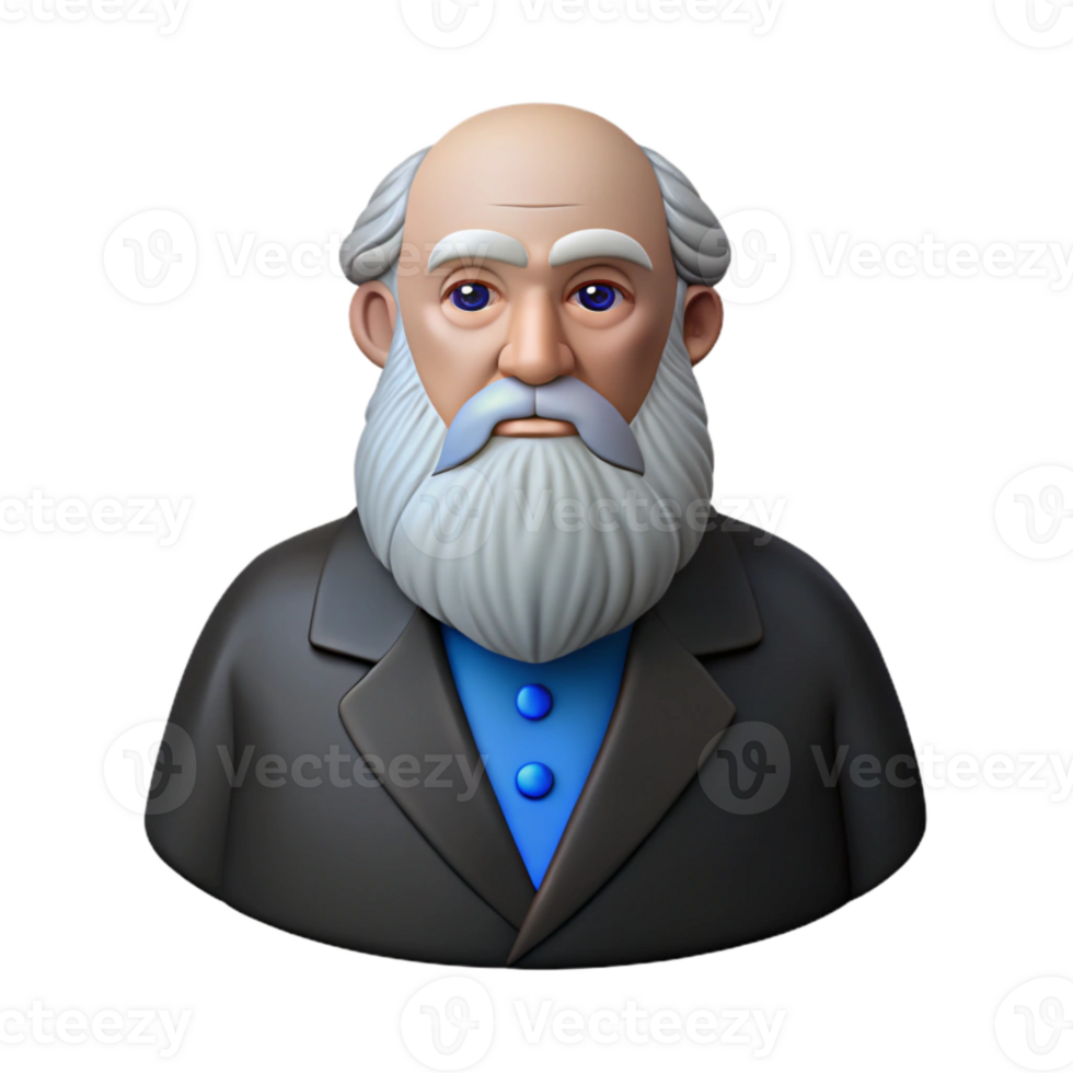 3D Model of a Man with a White Beard and Blue Shirt png