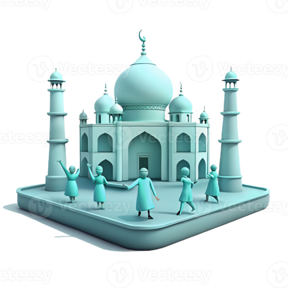 3D Render of a Mosque with Figures png