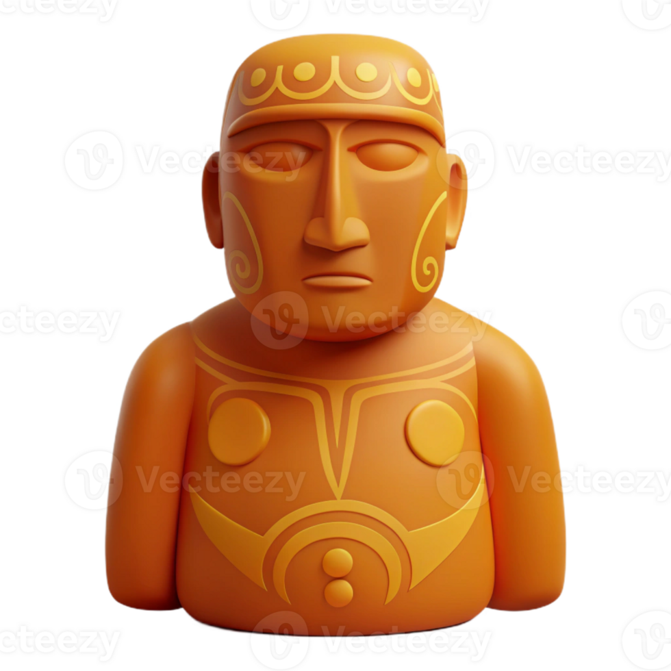 3D Render of an Orange Statue with Geometric Designs png
