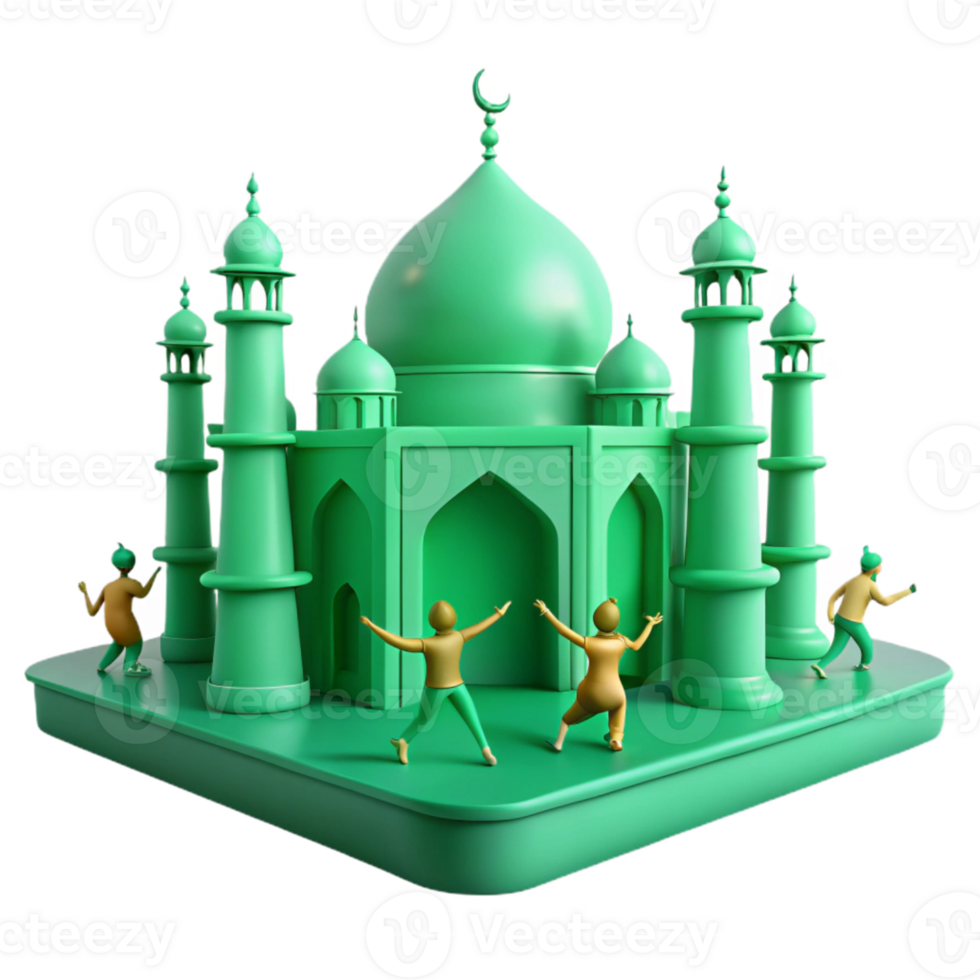 3D Illustration of People Celebrating in Front of a Mosque png
