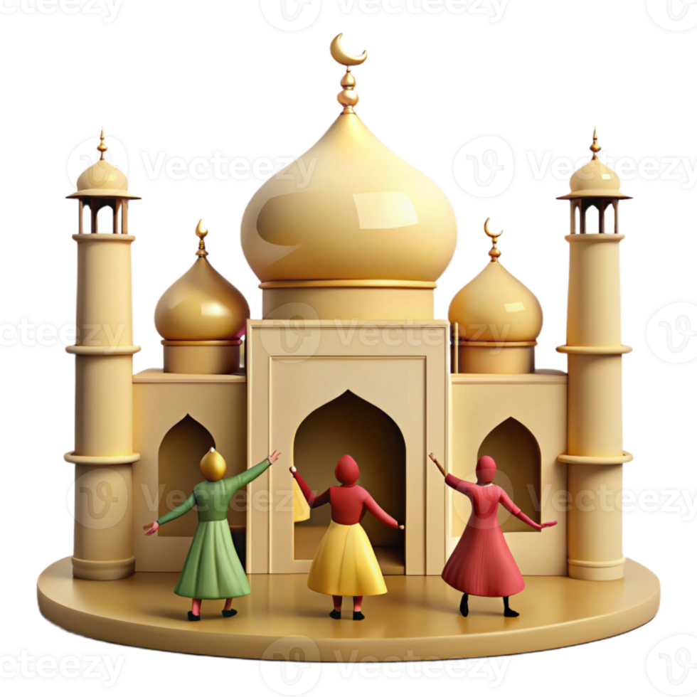 Three Figures Standing in Front of a Mosque png