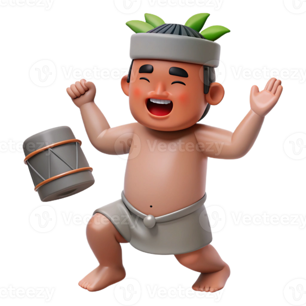 Happy 3D Cartoon Character With Drum png