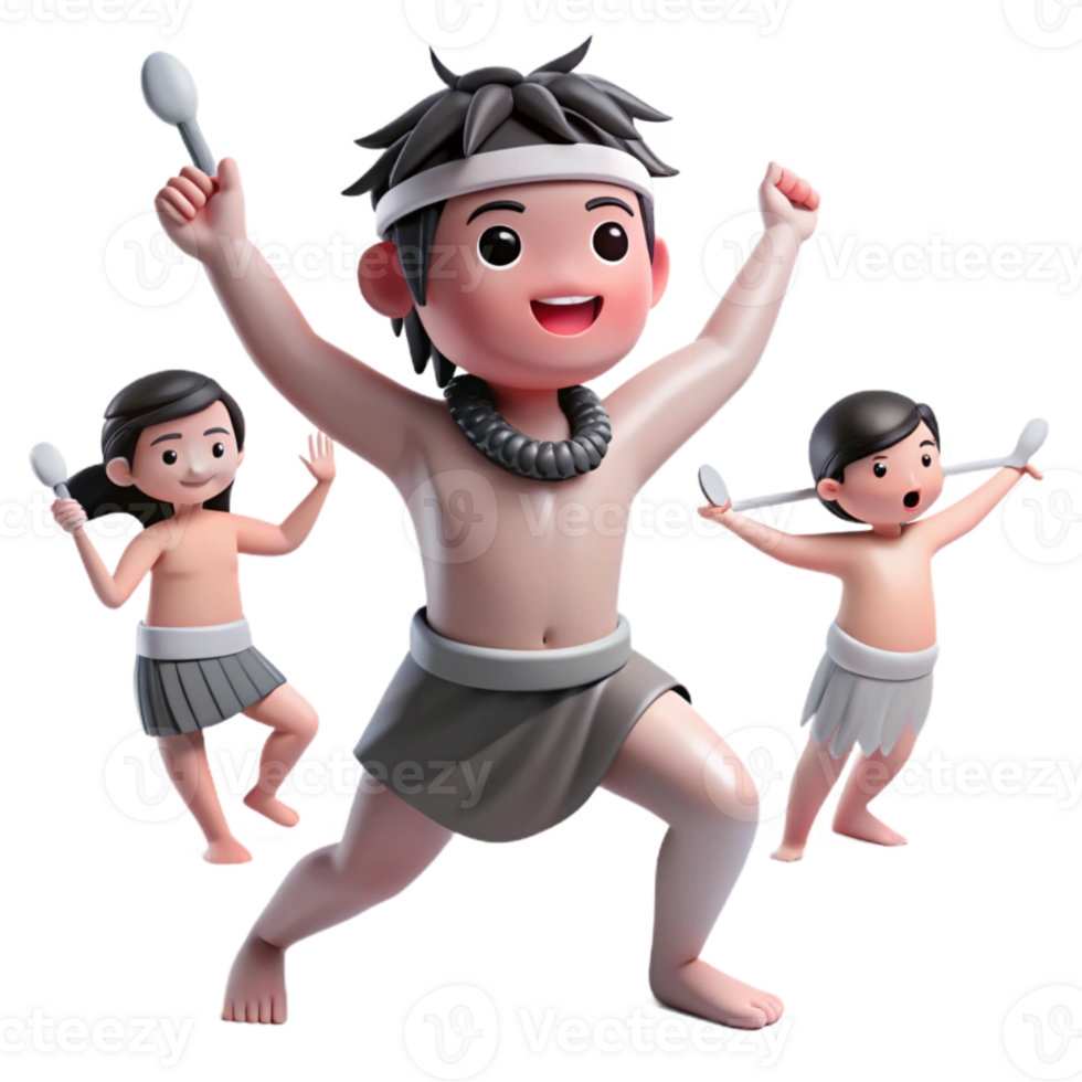 3D Cartoon Characters Dancing with Spoons png