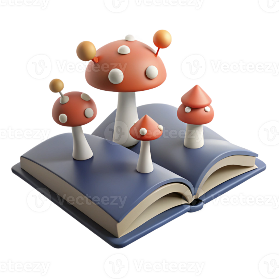 3D Illustration of Mushrooms Growing Out of a Book png