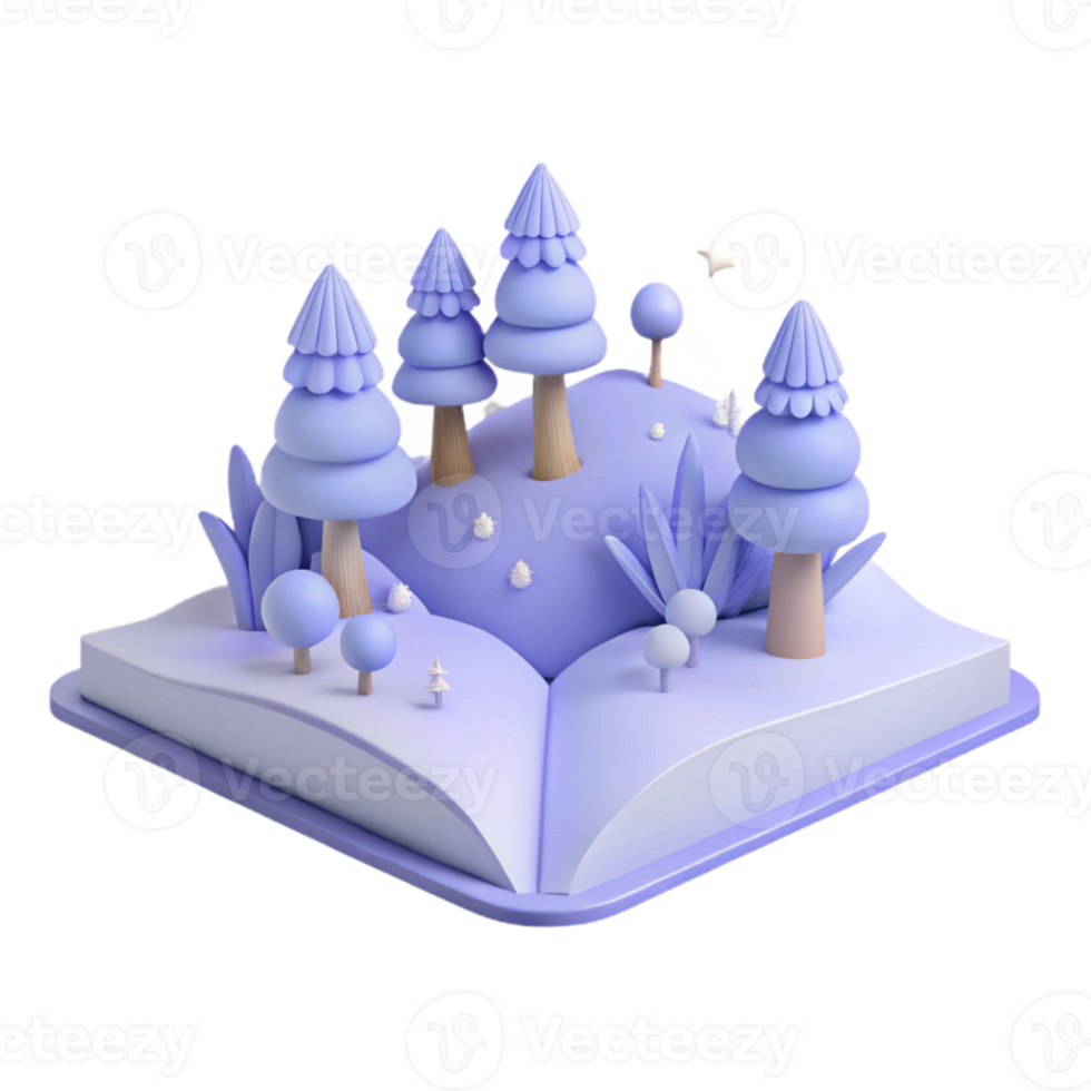 3D Book Illustration with a Winter Forest Scene png
