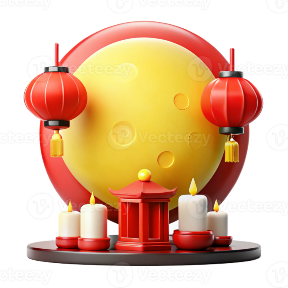Red Lanterns and Candles with a Yellow Moon png