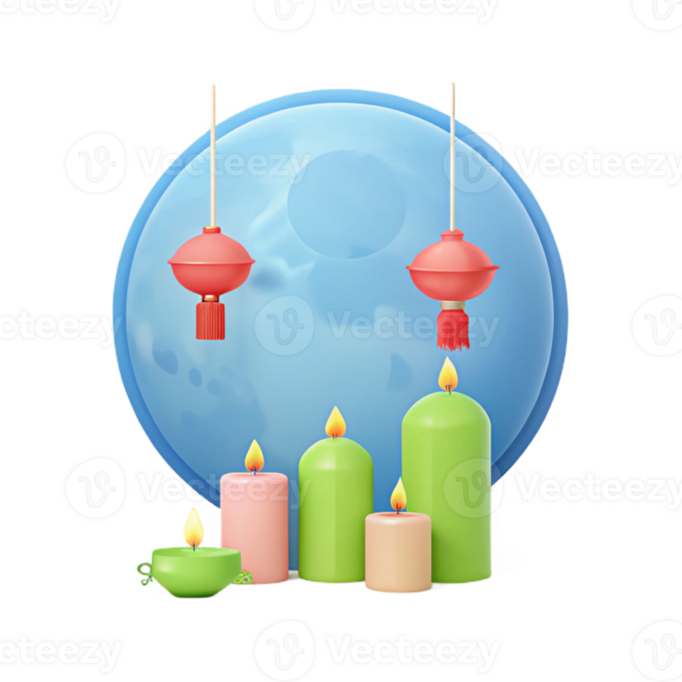 Candles and Lanterns Under a Full Moon png