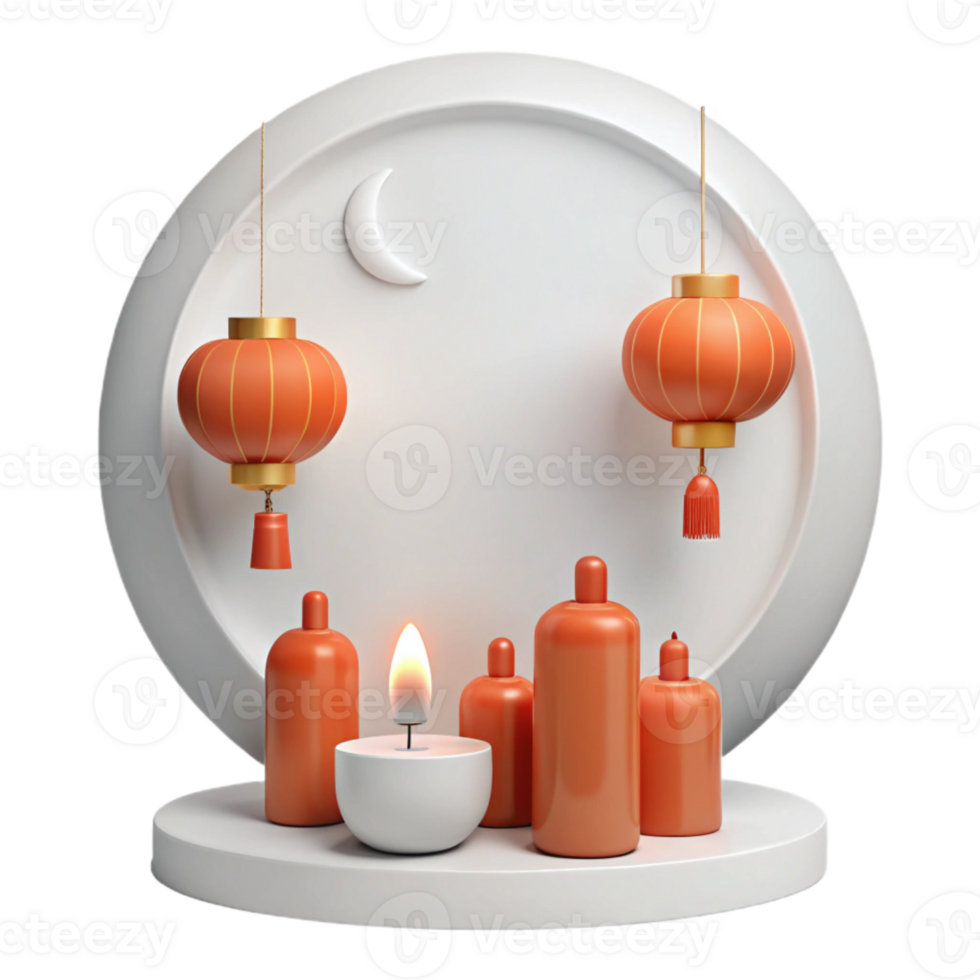 Chinese New Year Festive Decoration with Lanterns and Candles png