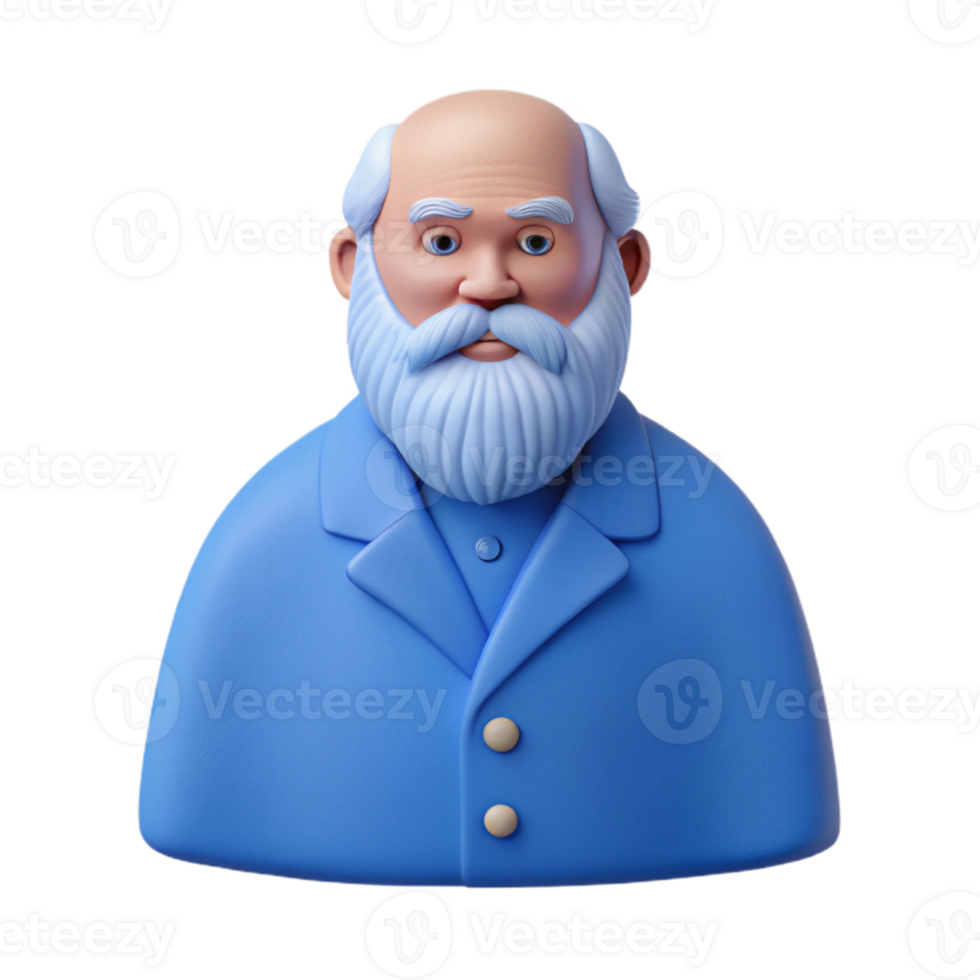 3D Cartoon Illustration of an Elderly Man with a White Beard Wearing a Blue Jacket png