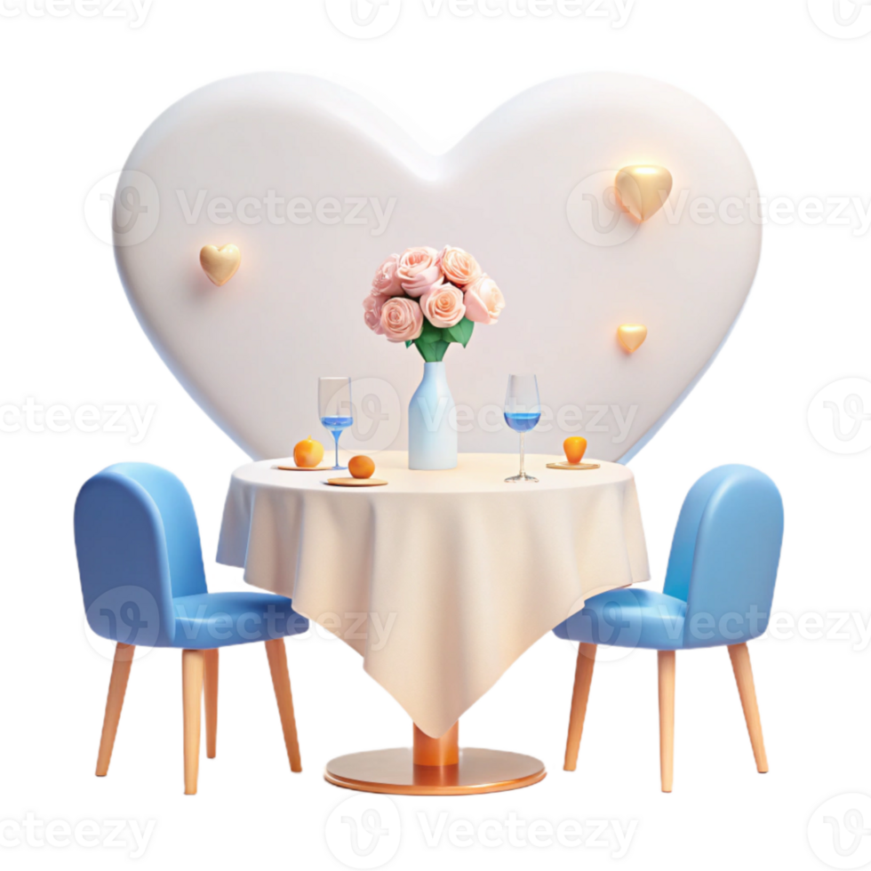 Romantic Dinner Table Setting with Heart-Shaped Background png
