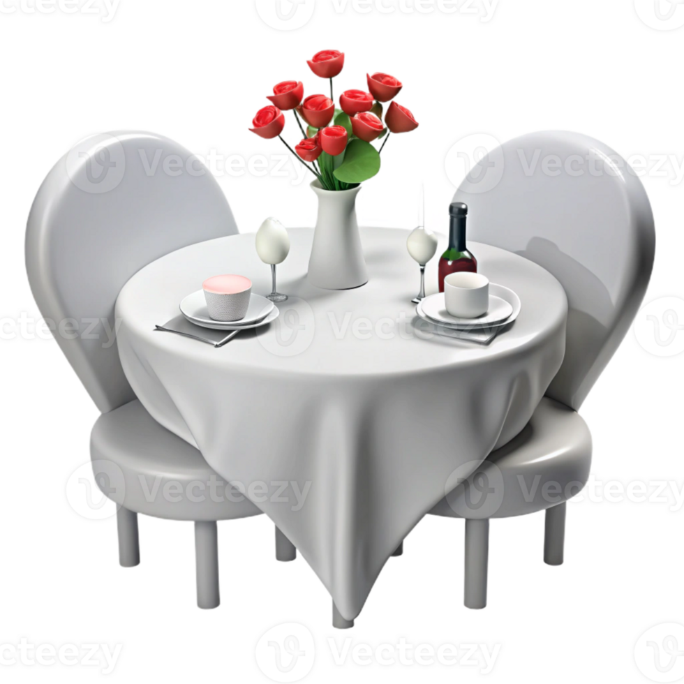 Romantic Dinner Table Setting with Red Roses and Wine png
