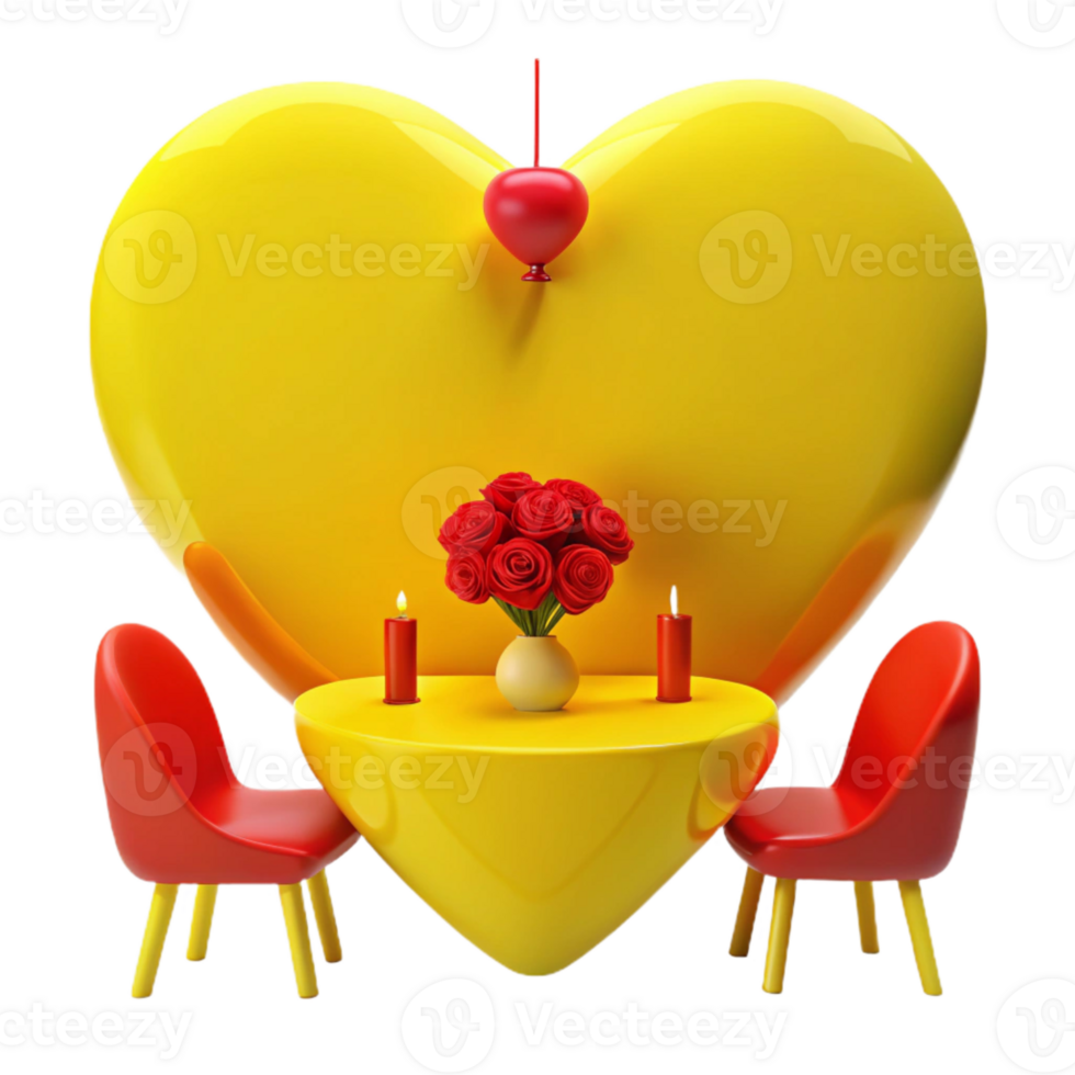 Romantic Dinner Setting with Heart-Shaped Background png