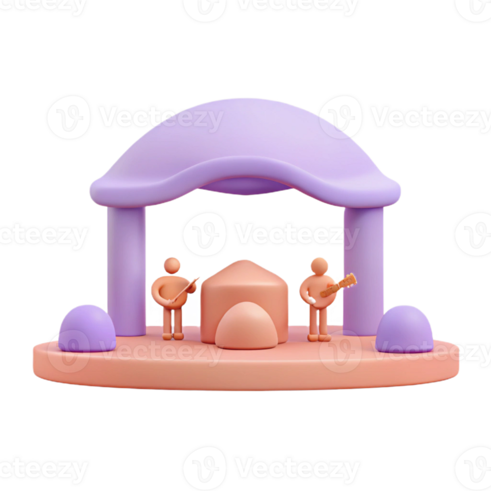 3D Render of a Music Stage with Two Figures Playing Instruments png