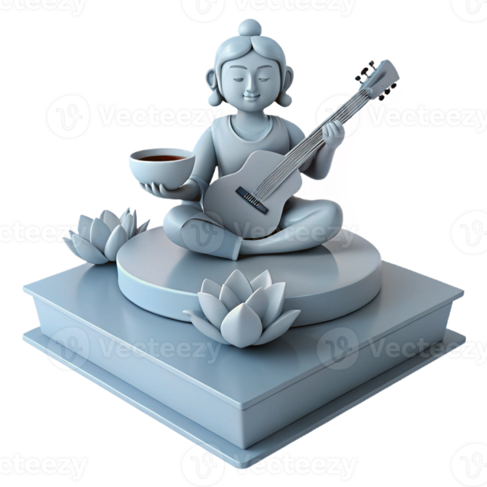 3D Render of a Figurine Playing Guitar png