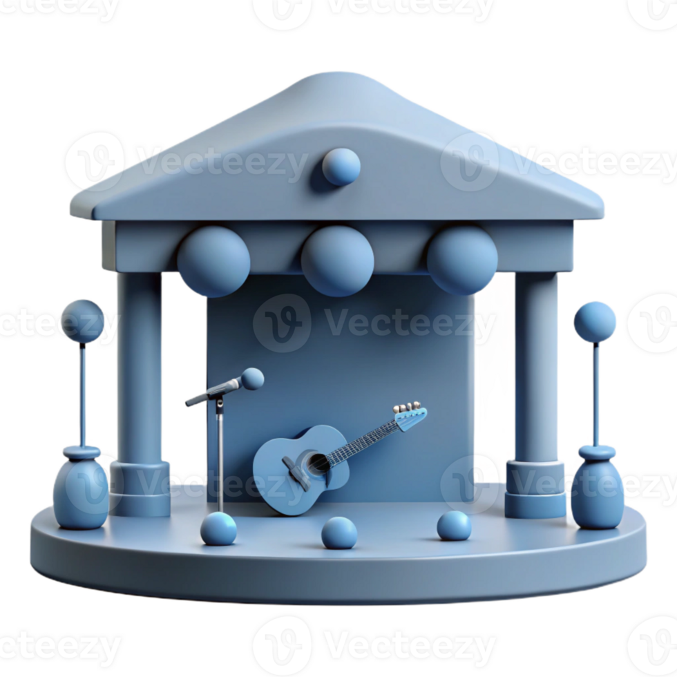 3D Render of a Simple Stage with a Guitar and Microphone png
