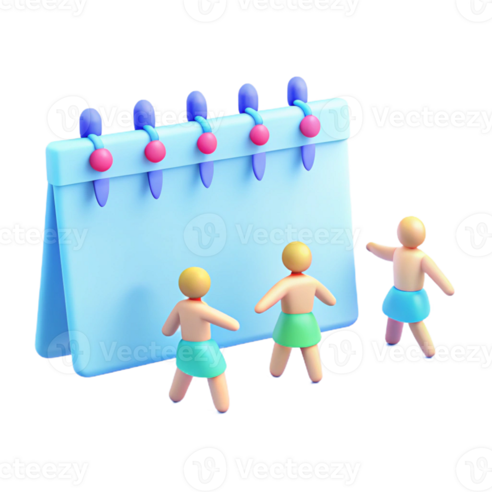3D Illustration of People Looking at Blank Calendar png
