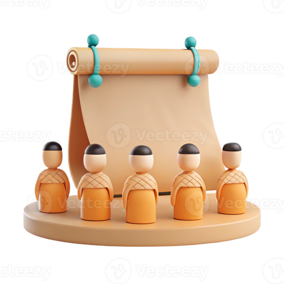 3D Illustration of People Gathered Around a Blank Scroll png