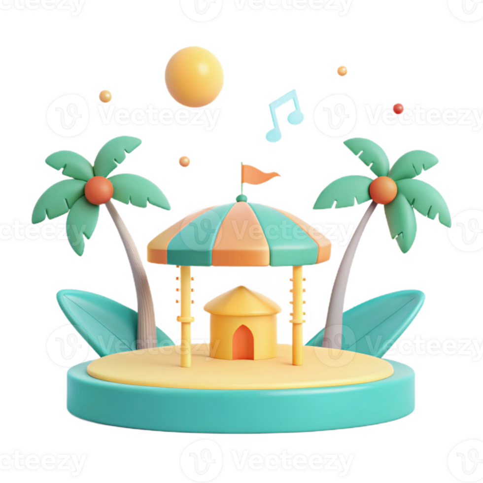 Tropical Island Summer Music Scene with Palm Trees and a Canopy png