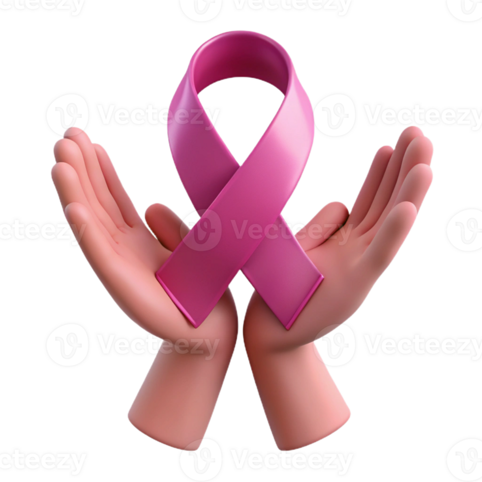 Pink Ribbon Held by Hands Symbol of Support and Awareness png