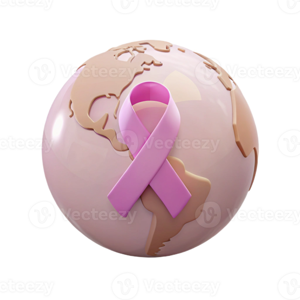 Pink Ribbon on Globe Symbol of Global Support for Breast Cancer Awareness png