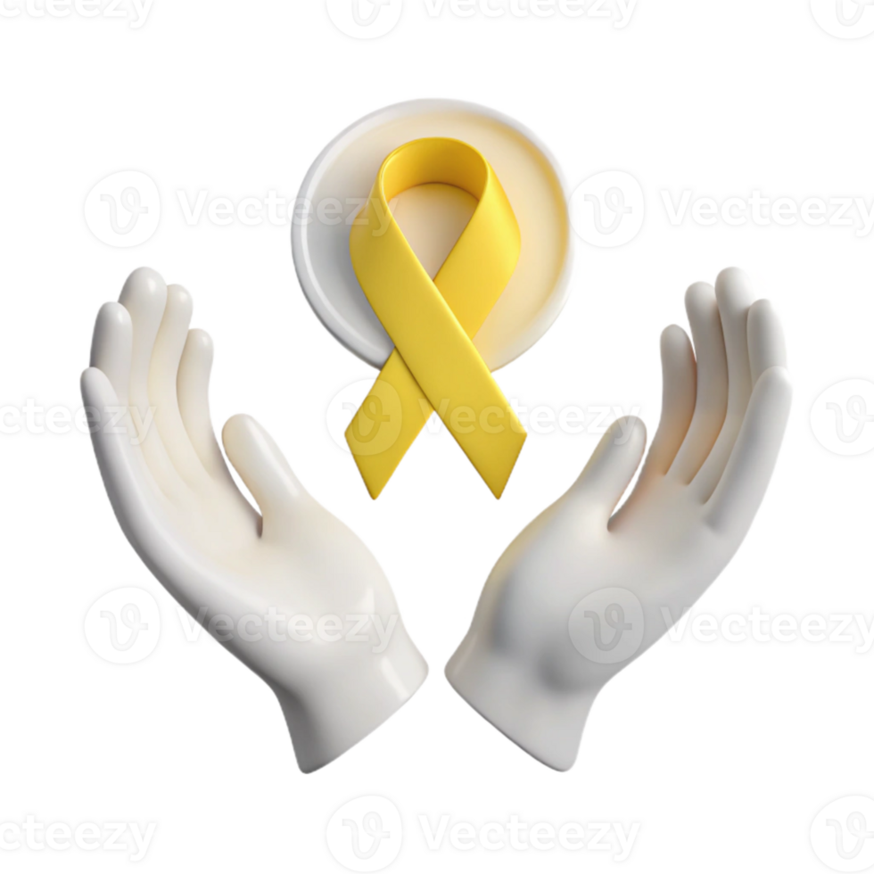 3D Render of Hands Holding Yellow Ribbon png