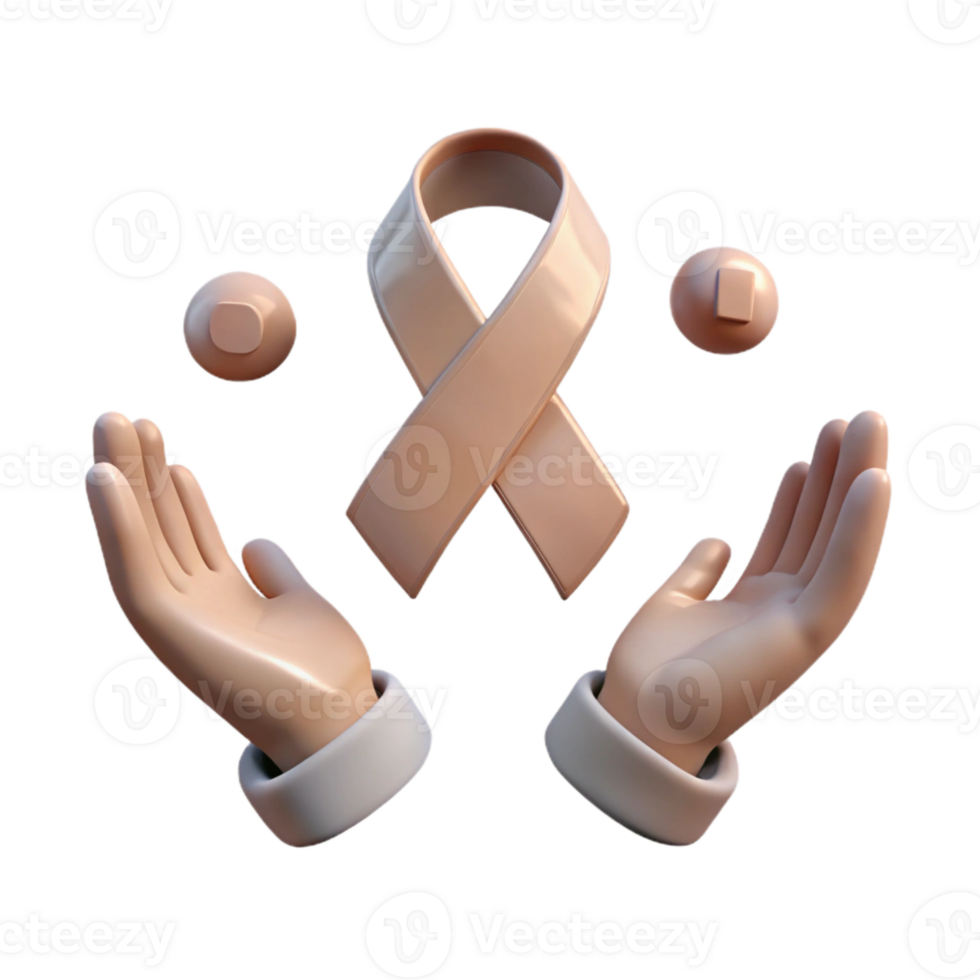 3D Rendered Hands Holding a Pink Ribbon png