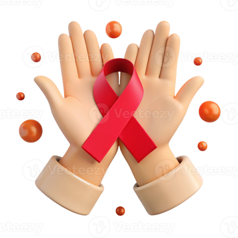 3D Render of Hands Holding Red Awareness Ribbon png