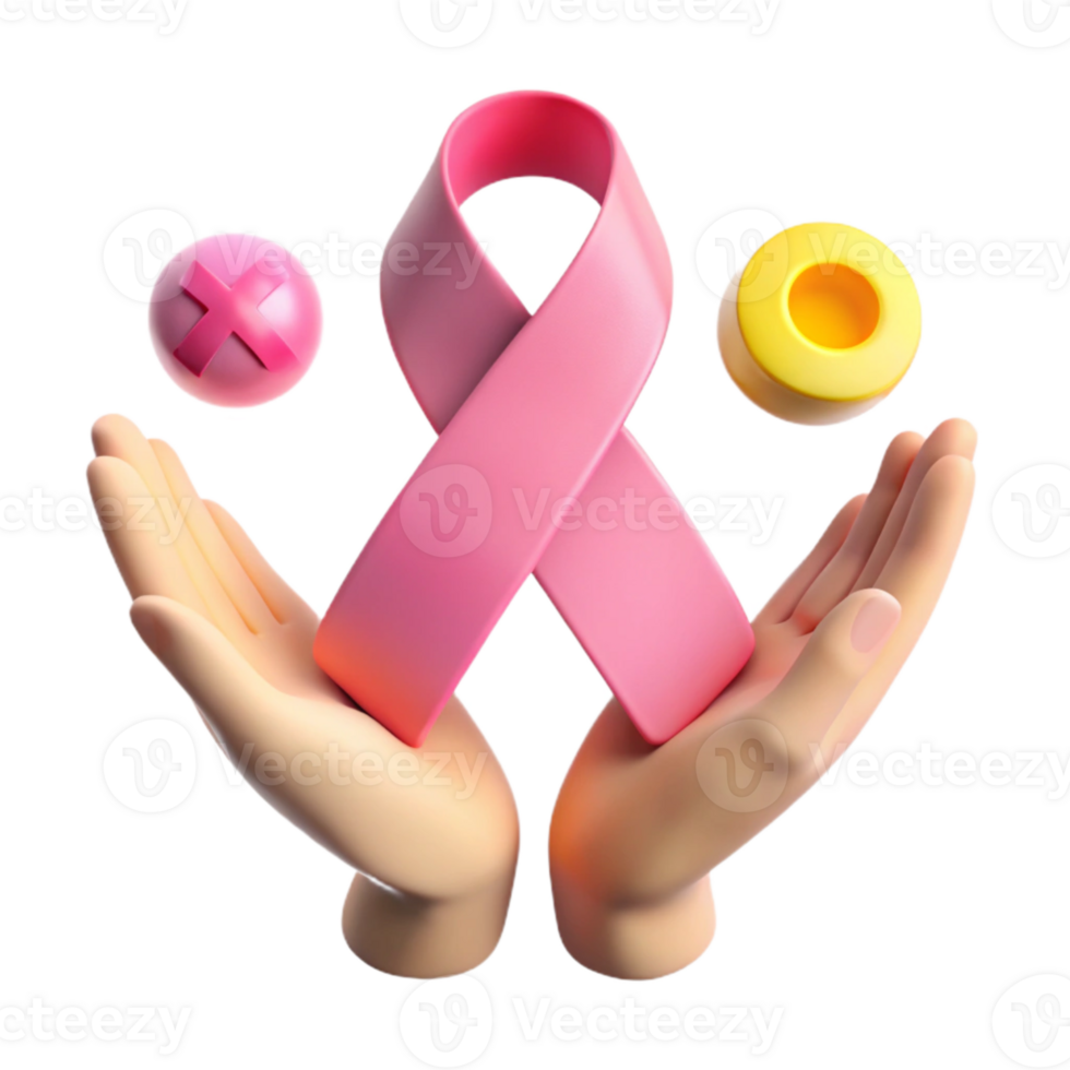 Pink Ribbon Symbol Held by Hands png