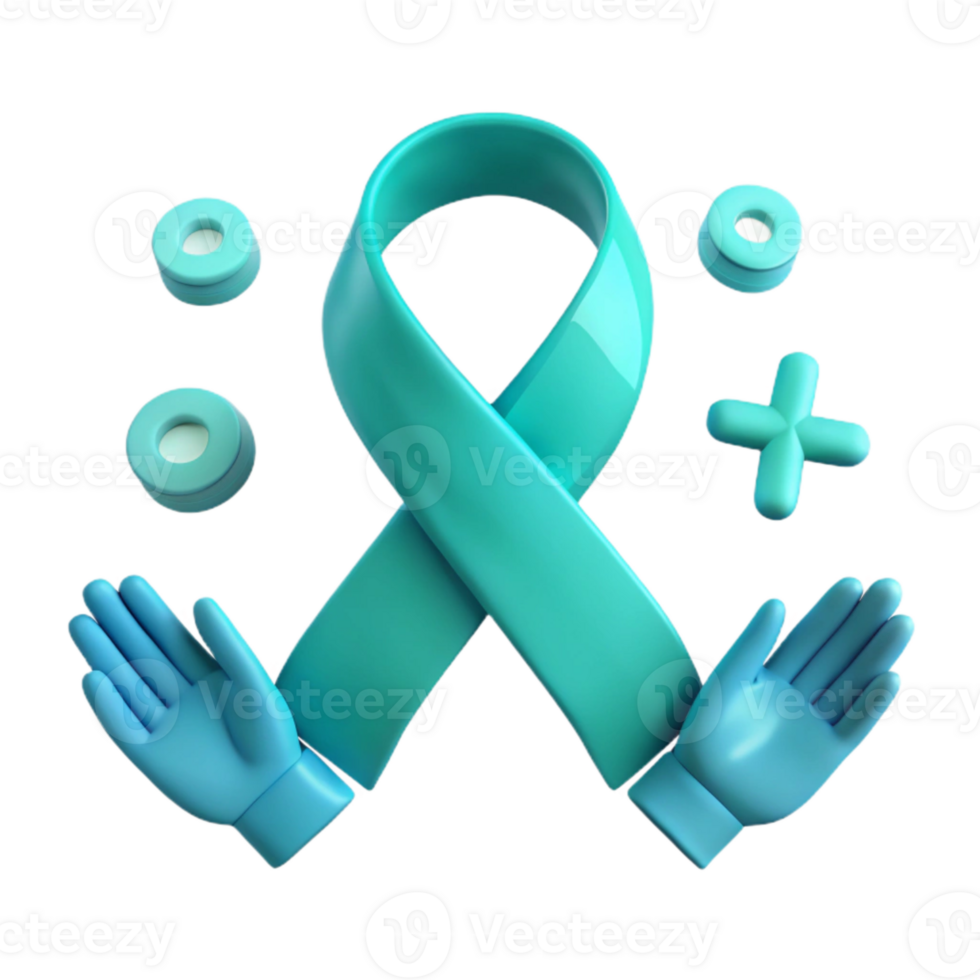 3D Render of a Teal Awareness Ribbon and Hands png