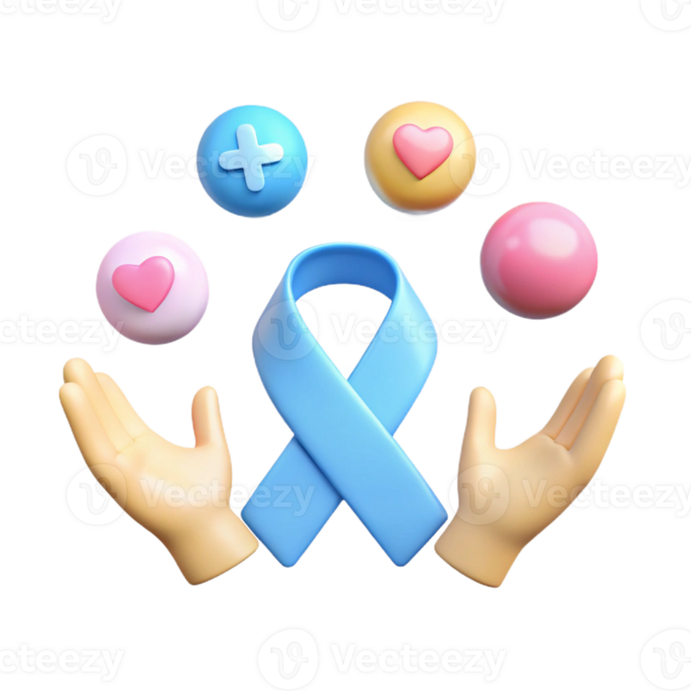 Blue Ribbon Symbol with Hearts and Plus Sign png
