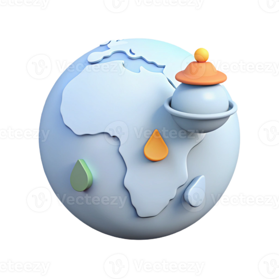 3D Earth Globe with Raindrops and Satellite png