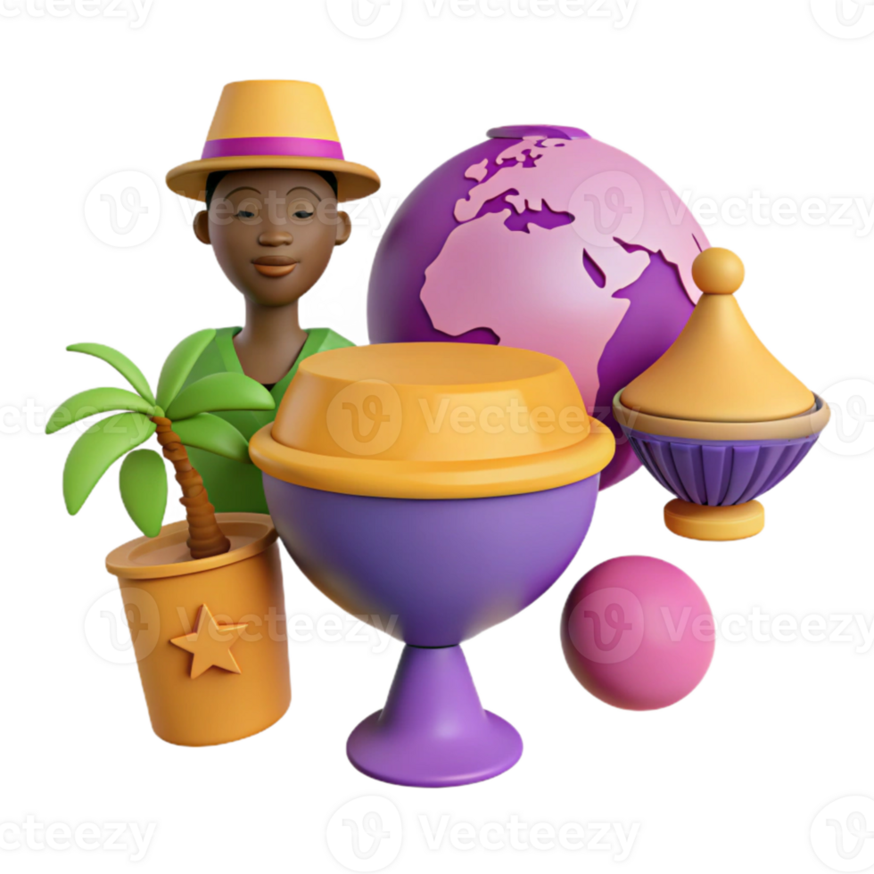 3D Illustration of a Person, Globe, and Palm Tree png