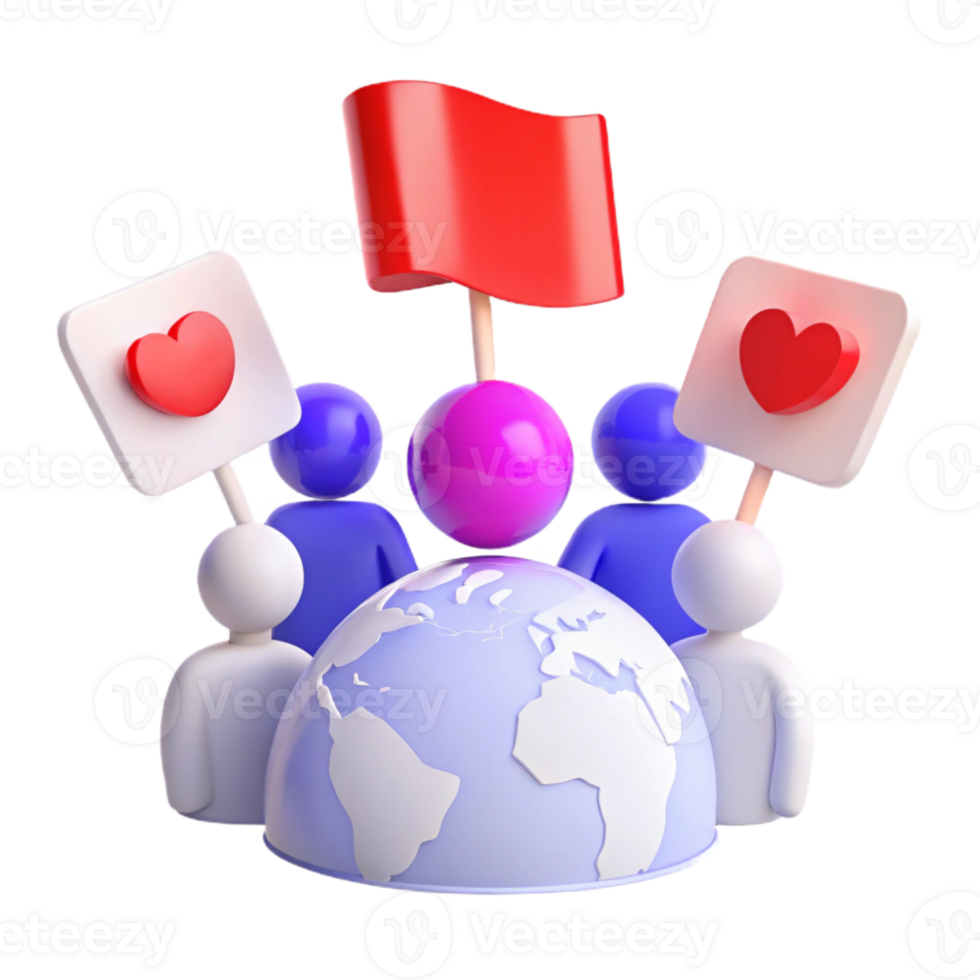 Global Unity People Holding Hearts and a Flag Around the World png
