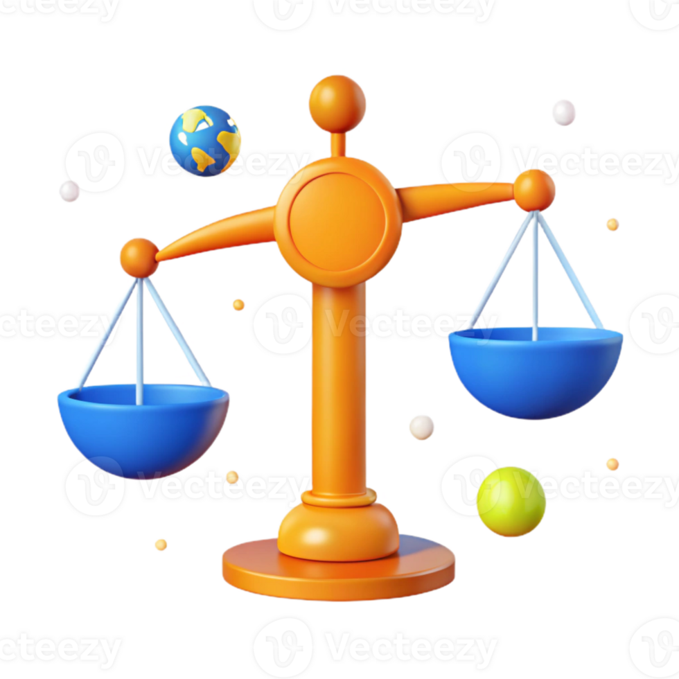 3D Render of a Justice Scale with Globe png