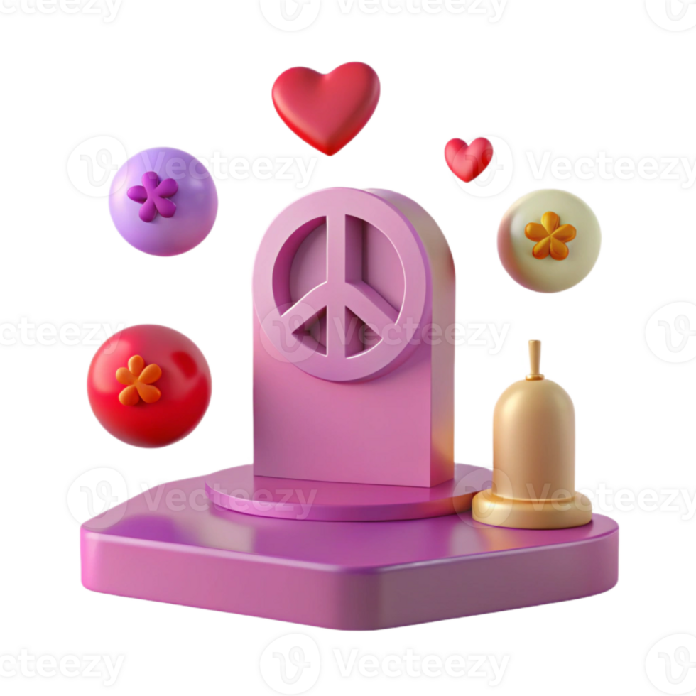 Peace Symbol, Hearts, and Flowers on a Platform with Bell png