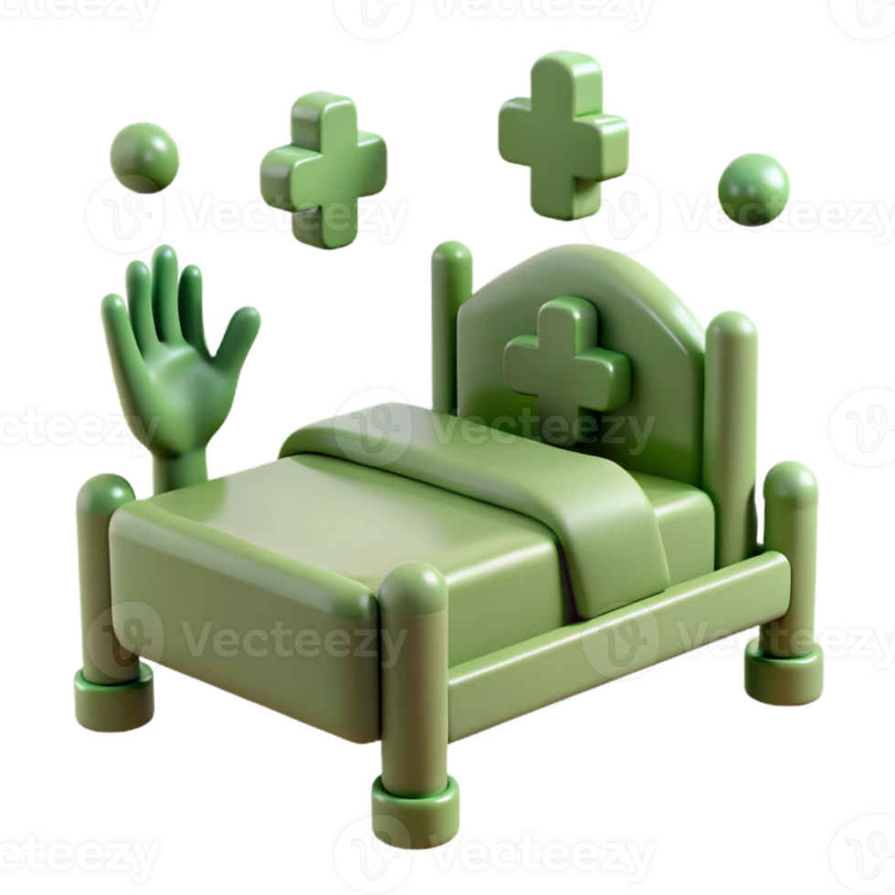 Green 3D Bed with Crosses and a Waving Hand png