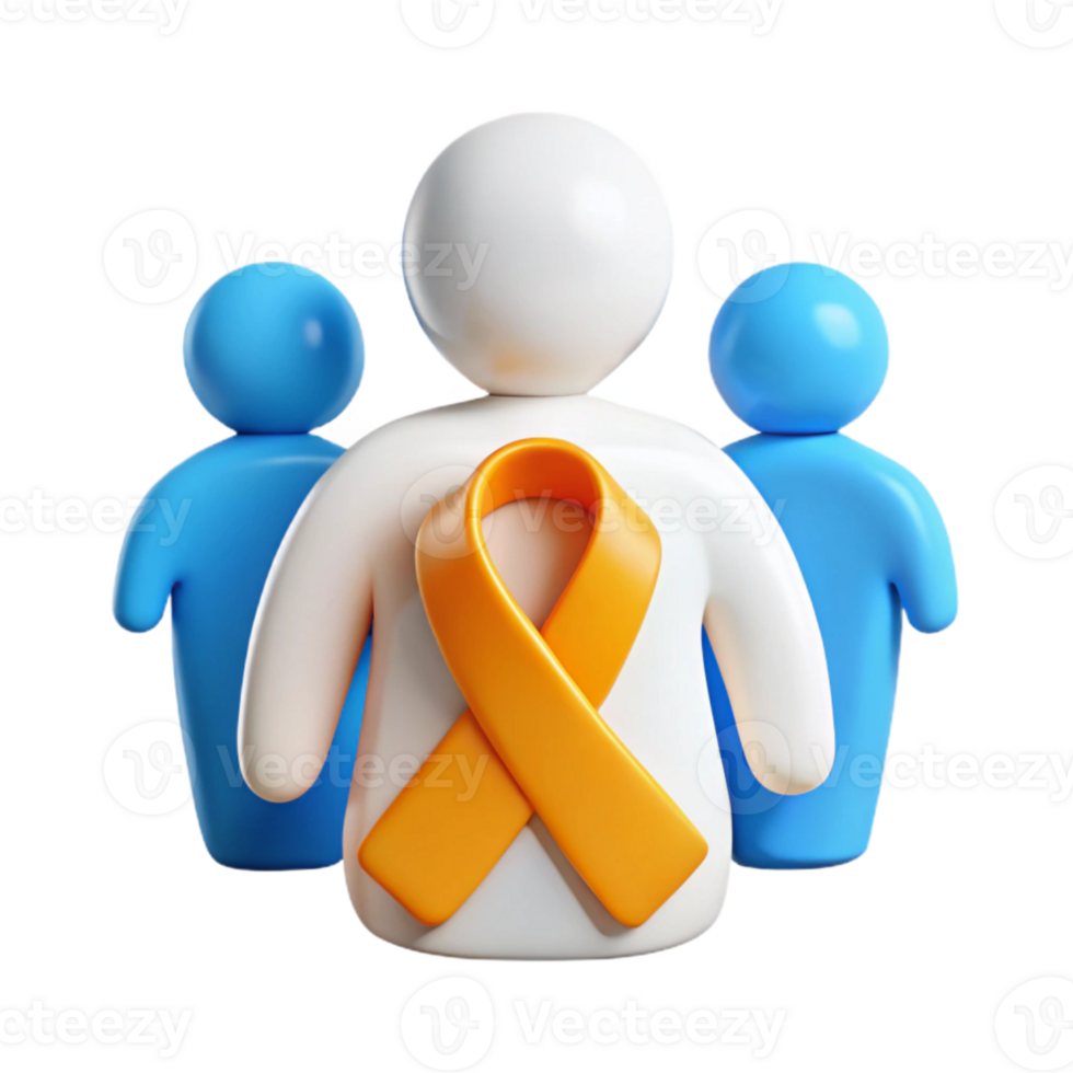 Support and Awareness 3D Illustration of People with Orange Ribbon png