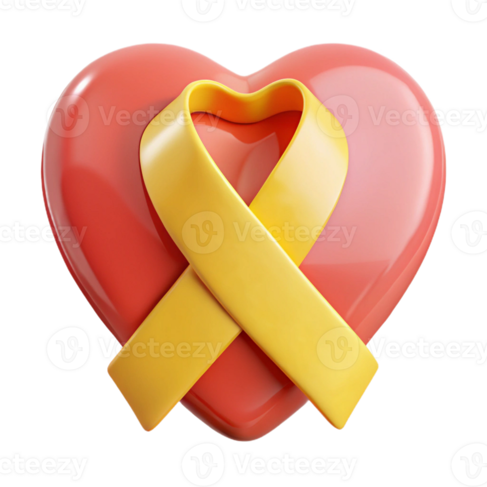 Yellow Ribbon Wrapped Around Red Heart png