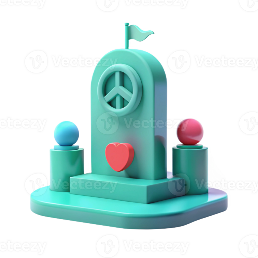 3D Render of Peace Symbol, Heart, and Flag on a Monument png