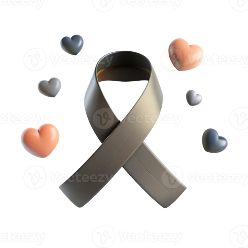 Gray Ribbon with Hearts png