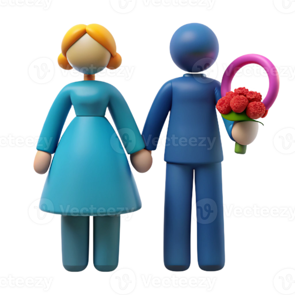 3D Couple Holding Hands with Flowers png