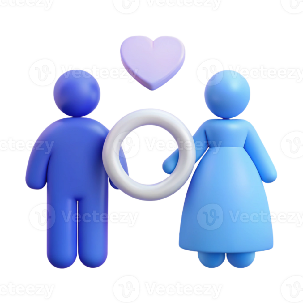 3D Rendered Illustration of Couple with Ring and Heart png