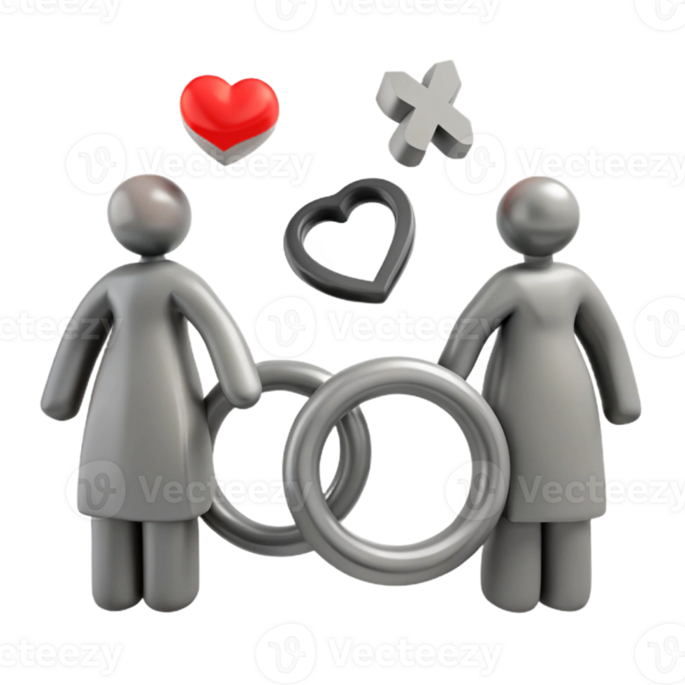 Two People, Hearts, and Rings A Symbol of Love and Commitment png