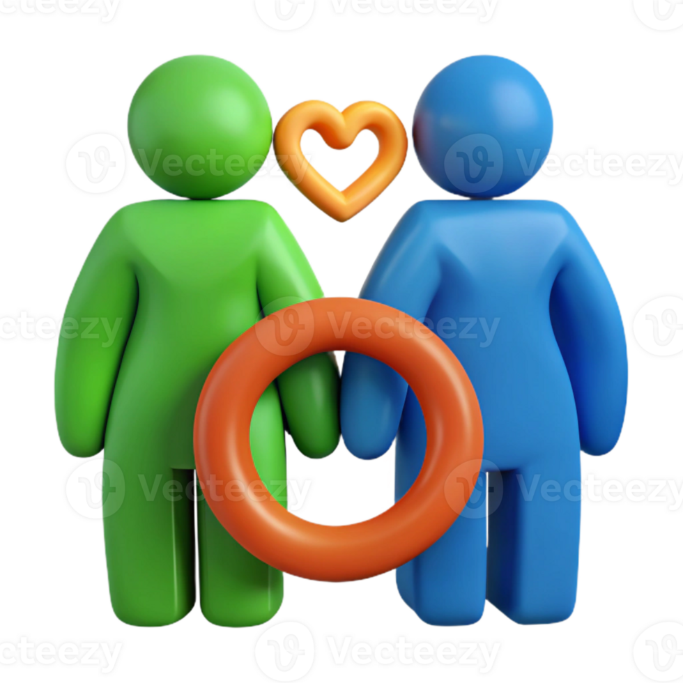 3D Illustration of Couple Holding Hands with a Heart and Ring png