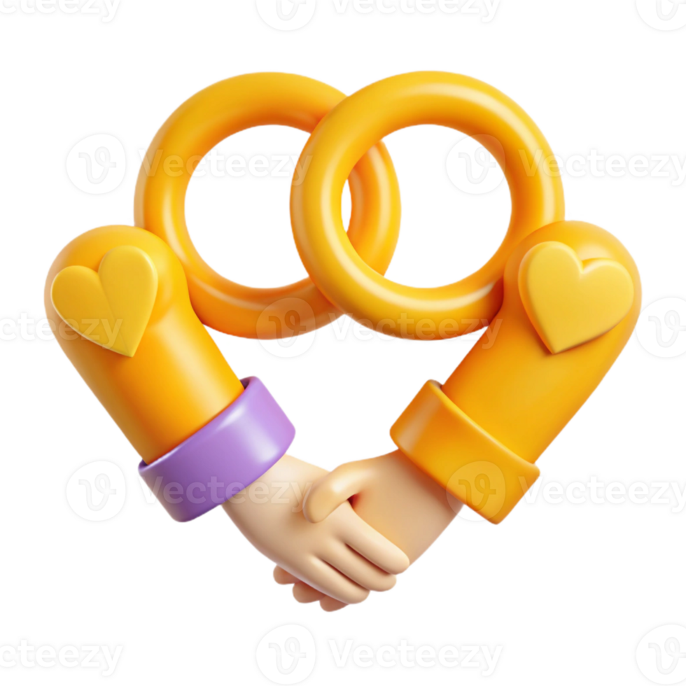 3D Illustration of Two Hands Holding Each Other with Hearts png