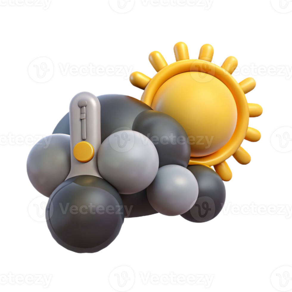 3D Weather Icon Cloudy with Sun and Thermometer png